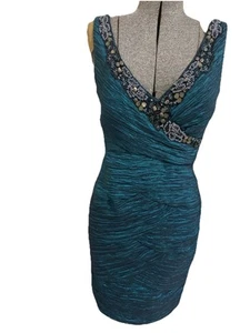 Roz & Ali Women’s Size 10 Turquoise Blue Layered Beaded Bodycon Dress - Picture 1 of 15