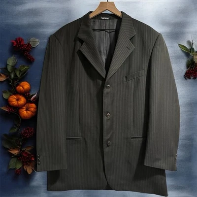 Bachrach 男式 46L 超 100% 羊毛炭黑色细条纹意大利制造 — 第 1/4 张图片