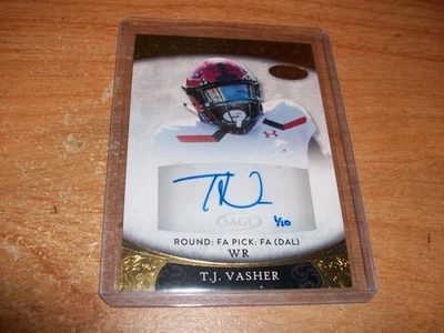 2021 Sage Aspire Gold Football TJ Vasher Rookie Auto Card 1/10 Dallas Cowboys - Image 1 of 2