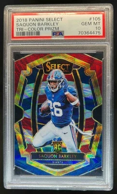 2018 Select Saquon Barkley RC Tri Color Prizm Premier #159/199 Giants PSA 10 - Image 1 of 2