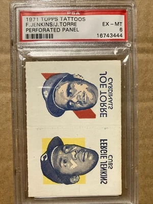 1971 TOPPS TATTOOS BASEBALL FERGIE JENKINS/JOE TORRE PANEL PSA 6⭐️HOF - Image 1 of 4