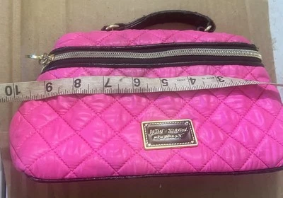 Betsey Johnson Cosmetic Bag Makeup Small Purse Quilted Black Top Handle - Image 1 of 4