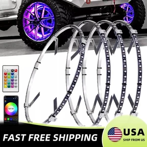 15.5" LED Wheel Ring Rim Lights RGB Color Chasing Brake & Turn Signal Bluetooth - Picture 1 of 14