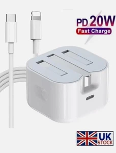 20W ADAPTER TYPE C + USB DATA CABLE iPhone 8 X 11 12 13 14 Pro Mini - Picture 1 of 1