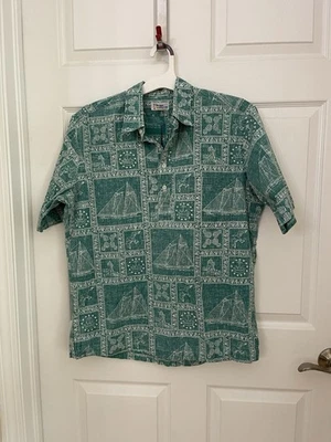 Vintage Reyn Spooner Hawaii Hawaiian Traditionals Reverse Print Green Shirt L - Image 1 of 4