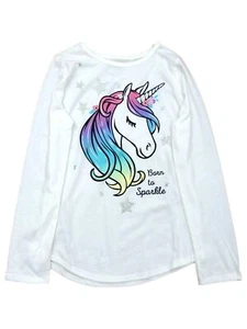 Jumping Beans Girls Long White Born To Sparkle Unicorn T-Shirt Tee Shirt 4 - Picture 1 of 1