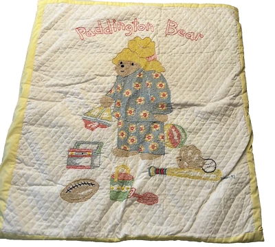 Manta bebé Paddington Bear de colección hecha a mano cosida en cruz acolchada 1992 Foto 1 de 4