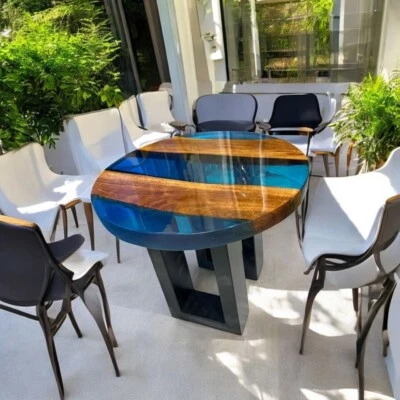 Blue River Epoxy Resin Console Side Table Top, Epoxy Wooden Table Top, Home Deco - Image 1 of 4