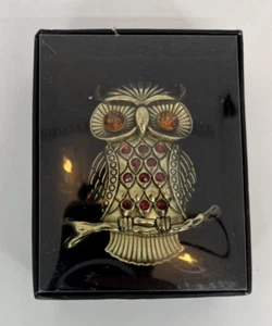 Pier 1 Owl Candle Pin Decorative accent 3" x 1.5" metal red & orange glass gems - Picture 1 of 5