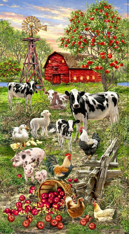 2.6 Yards Quilt Cotton Fabric - Timeless Treasures Dona Gelsinger Farm Life Pnl - Image 1 of 1