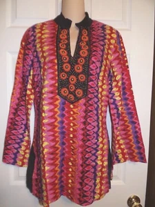 Womens DG2 by Diane Gilman Tunic Linen top blouse Beading size s small - Picture 1 of 4
