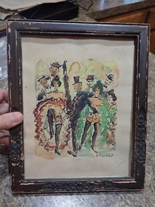 Arte en acuarela E O Brecht original vintage de París lata bailarines enmarcados - Imagen 1 de 8