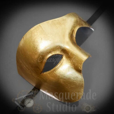 Mens Half Face Phantom of the Opera Venetian Masquerade Classic Ball Mask [Gold] - Image 1 of 4