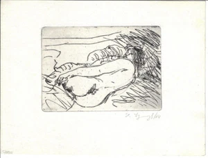 HELMUT SYMMANGK: Radierung "Liegender Akt", 1964 - Picture 1 of 1