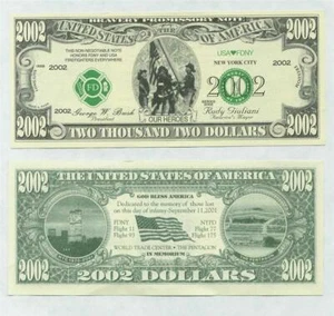 BILLETE DE DÓLAR 2002 9/11 PÓSTER BRILLANTE FOTO FOTO dinero septiembre 127 - Imagen 1 de 1