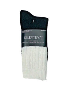 Ellen Tracy Womens  2 pair Soft Boot Socks sock size 9-11 black/white gray