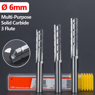 Ø 6mm Solid Carbide Straight Router Bits 3 Flute Chip Breaker End Mill For Wood • 8.82£