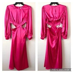 Rahi Cierra Cut Out Satin Midi Dress Fuchsia Pink M - Picture 1 of 11