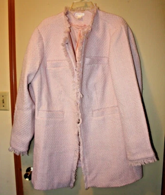 Jaqueta Venus Pea Coat Feminina Tamanho 22 Rosa Claro Tweed Manga Longa Acabamento Franja - Imagem 1 de 4