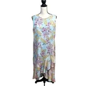 NWT Calvin Klein Pastel Floral Sleeveless Asymmetrical Ruffle Hem Dress Size 14 - Picture 1 of 9