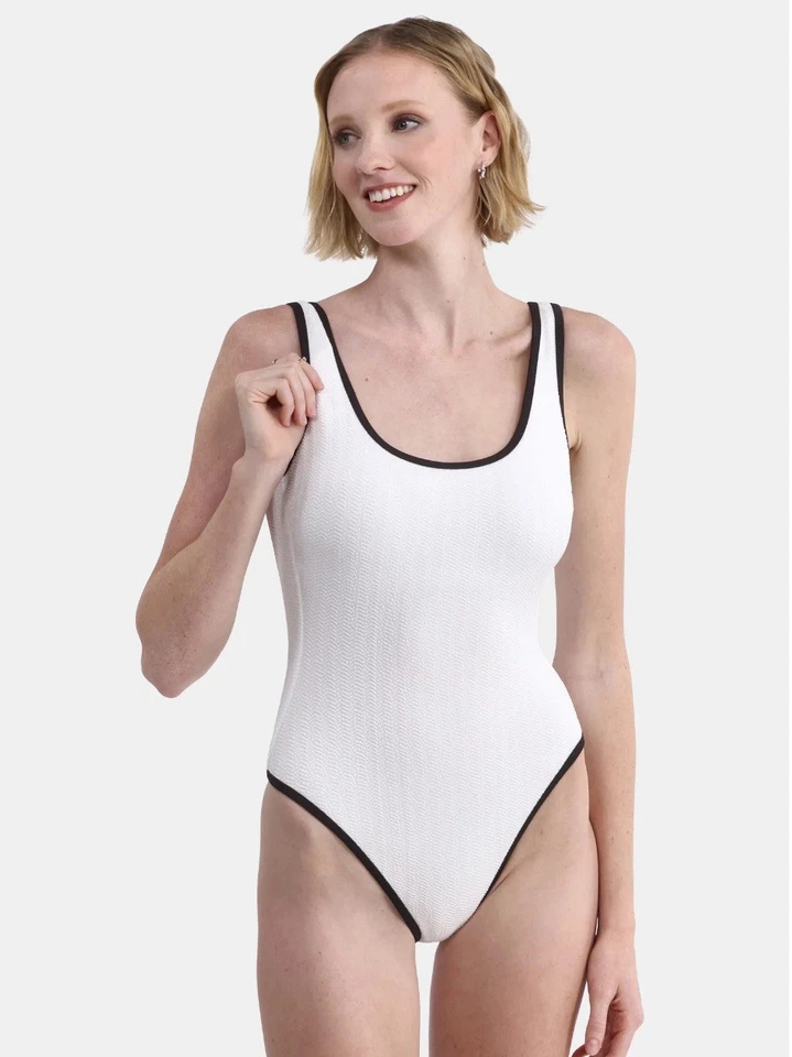 No Boundaries Swimsuit Womens White  One-Piece High Cut Size L New Padded # 328 - Image 1 of 4