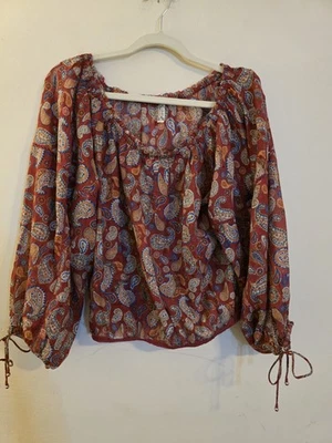 Free People Intimately Free Sz XS Red Sundown Paisley Long Sleeve Oversized Top - Image 1 of 4