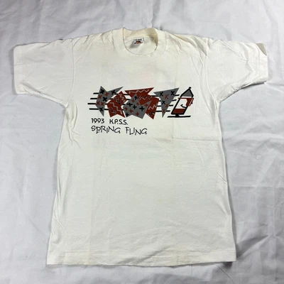 Vintage 90s Fruit of the Loom Made in USA Single Stitch T-Shirt Off White Large - image 1 of 4