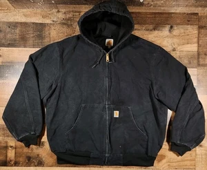 Vintage Carhartt Jacke Herren XL Schwarz Canvas J131 BLK Kapuze Thermo Gefüttert USA - Bild 1 von 14