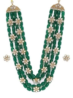 Conjunto de collar Kundan floral cuentas verdes para mujer cumpleaños aniversario mejor regalo Foto 1 de 4