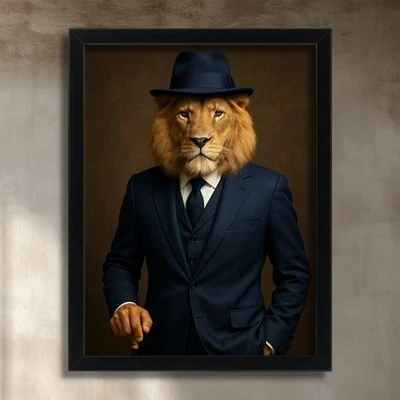Lion In A Suit Wall Art Dapper Lion Portrait Art Lion In Human Clothes Poster - Image 1 of 2