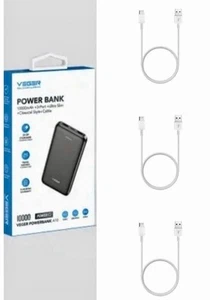 3x USB TYP C Ladekabel Datenkabel Kabel + 10000mah Powerbank Super Set Weiß - Zdjęcie 1 z 5