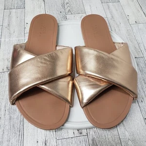 Asos Design Damen 10 Sandalen Puffer Slide Flats Slipper Freizeit Rosegold Puffy - Bild 1 von 14