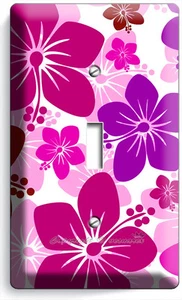 PINK HAWAIIAN HIBISCUS FLOWERS SINGLE LIGHT SWITCH WALL PLATE COVER ROOM DECOR - Picture 1 of 1