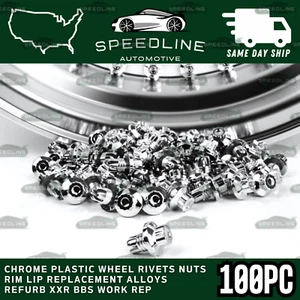 100 x Chrome Plastic Wheel Rivets Nuts Rim Lip Replacement Alloys BBS Work Style - Picture 1 of 1