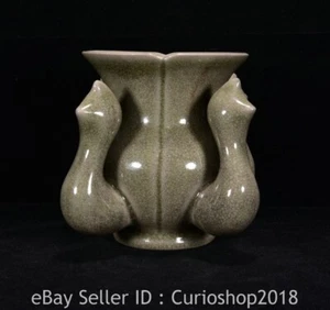 4.8" Antique Old Chinese Ru Kiln Porcelain Dynasty Four Phoenix Zun Vase Bottle - Picture 1 of 9
