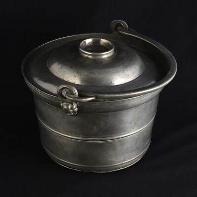 Porte diner avec anse en étain XIXe - XXe chérubins Plat à Bouillon - Photo 1/4