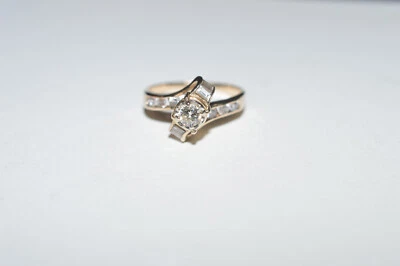 14K Beautiful Gold Diamond Solitaire Twist Engagement Ring Size 7.25(3.46 Grams) - Image 1 of 4