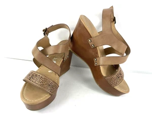 Coconut By Matisse Sandals Women 8.5M Shoes Brown Leather Straps Wedge Slingback - Picture 1 of 12