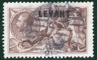 BRITISH LEVANT KGV SEAHORSE High Value SGL24a 2s/6d Olive Brown Used c£160 SBR66 - Image 1 of 4