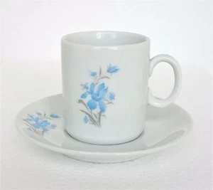 Vintage Cup & Saucer Set Miniature Blue Iris Flower Espresso Size Cup 1993 - Picture 1 of 8