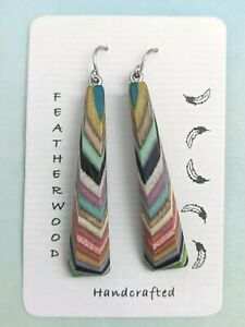 Buzz Coren Featherwood Handcrafted Wood Drop Dangle Earrings Multicolor NWT