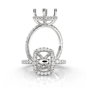 Anillo de compromiso de diamantes semi montura corte cojín halo pavé oro blanco de 18 k 1 ctw - Imagen 1 de 8