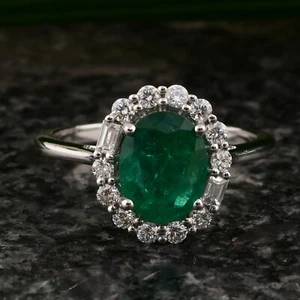 1.85 TCW Kunstdiamanten Grown Cvd Diamant Sambianischer Smaragd Ring 18k Weiß - Bild 1 von 7
