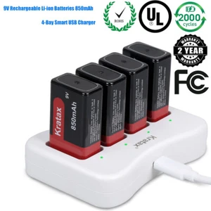 Kratax 9V Rechargeable Lithium-ion Batteries & 9 Volt Li-ion Battery Charger LOT - Picture 1 of 22