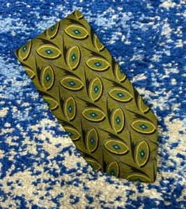 Corbata de seda Giorgio Armani vintage verde azul negro topo pluma de pavo real ojos - Imagen 1 de 4