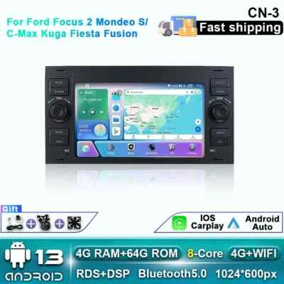 CarPlay Car Radio For Ford Focus 2 Mondeo S/C-Max Kuga Fiesta Fusion GPS Screen - Image 1 of 4