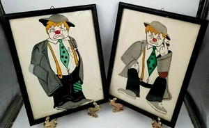 Juego De Colección De 2 Cuadros De Payaso Triste Acuarela Años 50 Enmarcados 12” x 9” ¡Defecto! - Imagen 1 de 10