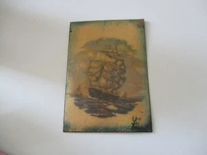 EMAIL PEINT BATEAU EN MER SUR CUIVRE ANCIEN XVIII° - Picture 1 of 8
