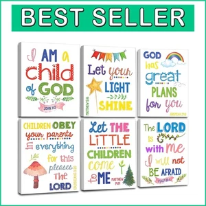 Inspirational Bible Verse Wall Art for Kids - Set of 6 Framed 8x10 Decor - Picture 1 of 8