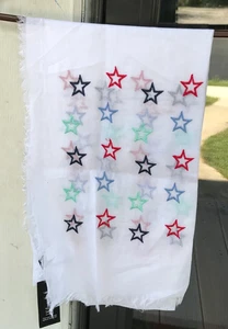 INC White Gauze Scarf Embroidered Stars Fringe $32 NWT International Concepts 09 - Picture 1 of 7